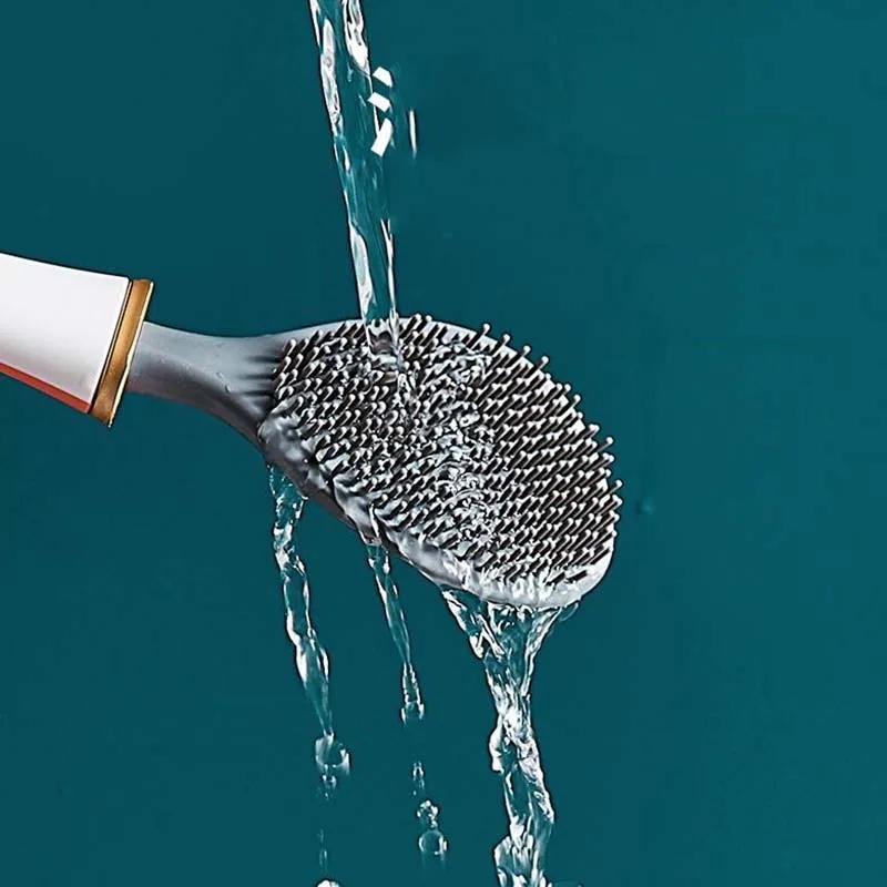 New Toilet Brush Silicone Brush Head Wall-Mounted Automatic Opening And Closing Bathroom Cleaning Brush Set No Dead Corner Wash