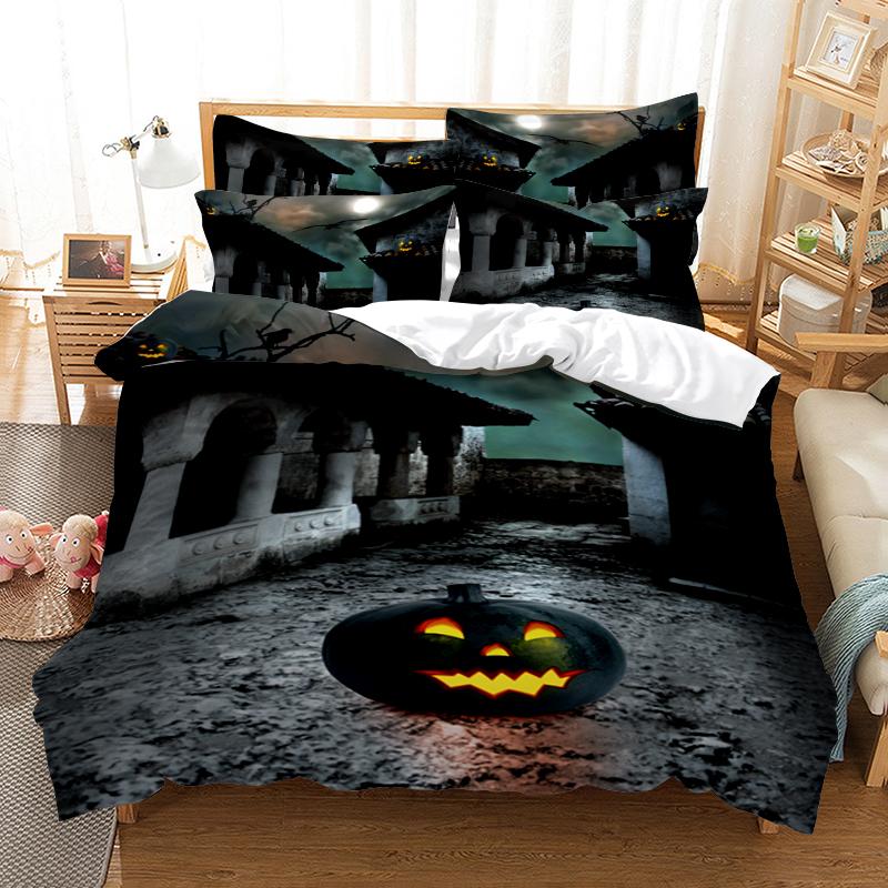 Halloween Bedding 3D Horror Pattern Duvet Cover Pillowcase 2/3pcs Single/double Bed Full-size Home Textile Teens Men Gift