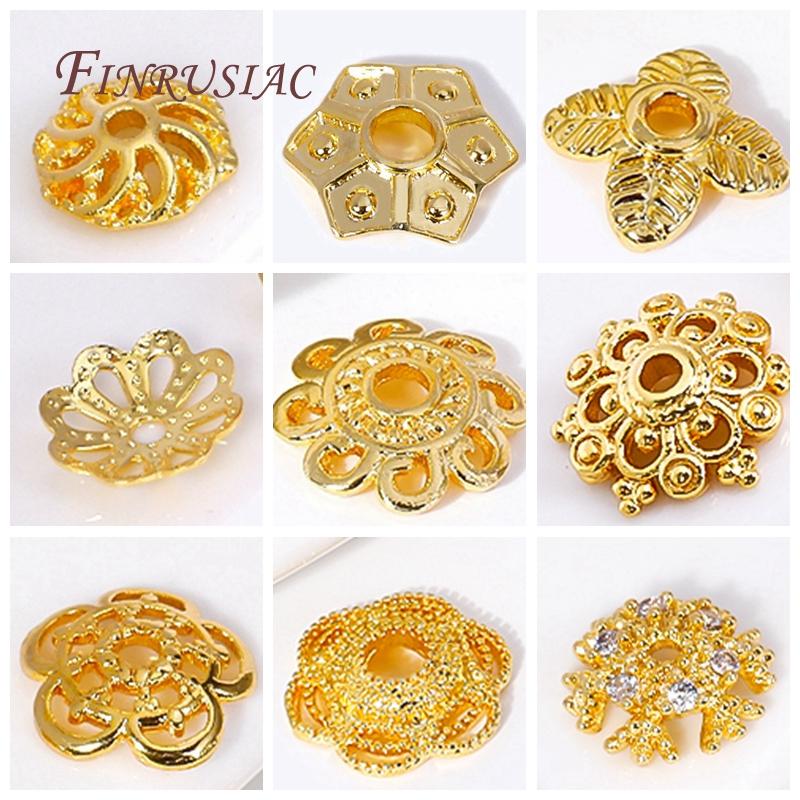 5/6/8mm 18K Gold Plated Brass Filigree Bead Caps Flower Cap For Beads DIY Beading Jewelry Making Supplies 50/100 pcs Wholesale