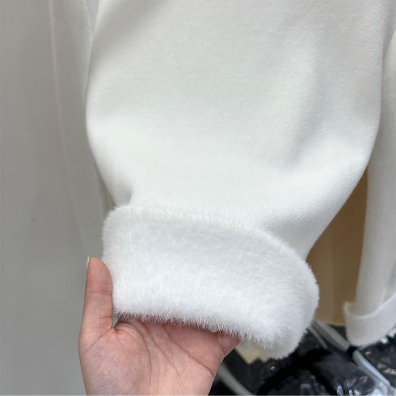 Autumn Half High Collar Slim Fit Warm Knitted Sweater Women Fashion Winter Thick Velvet Base Pullover Sweaters for Women Casual Plush Knitwears 24886