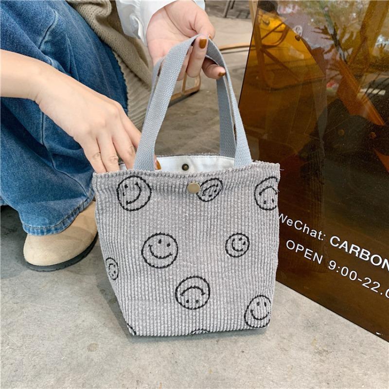 ins corduroy retro hand-held cloth bag literary student mommy bento bag commuter hand-carried lunch box bag woman
