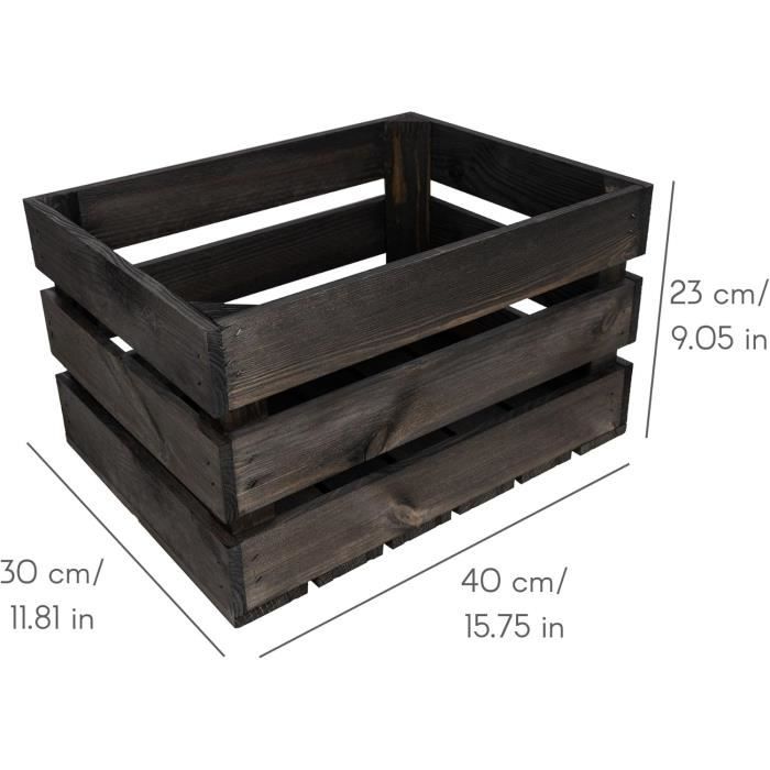 Creative Deco Lot de 3 Caisse en Bois Noir | 40 x 30 x 23 cm | Caisse Rangement Bois | Caisse en Bois Rangement Vintage