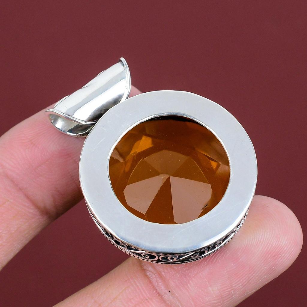 Faceted citrine gemstone pendant 925 sterling silver pendant beautiful vintage pendant birthstone jewelry handmade pendant engagement gifts