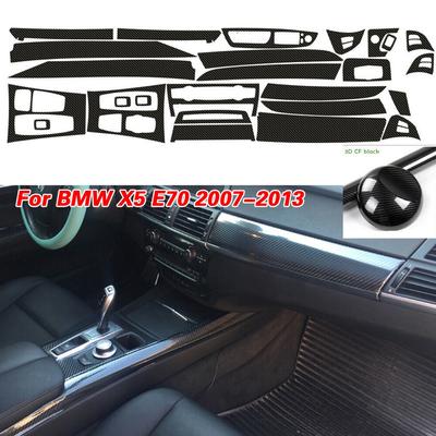 Auto-Innenraum-Aufkleber, Vinyl, schwarz, 3D-Kohlefaser-Muster, Aufkleber für BMW E70 2007–2013, Auto-Center-Aufkleber, Formverkleidung