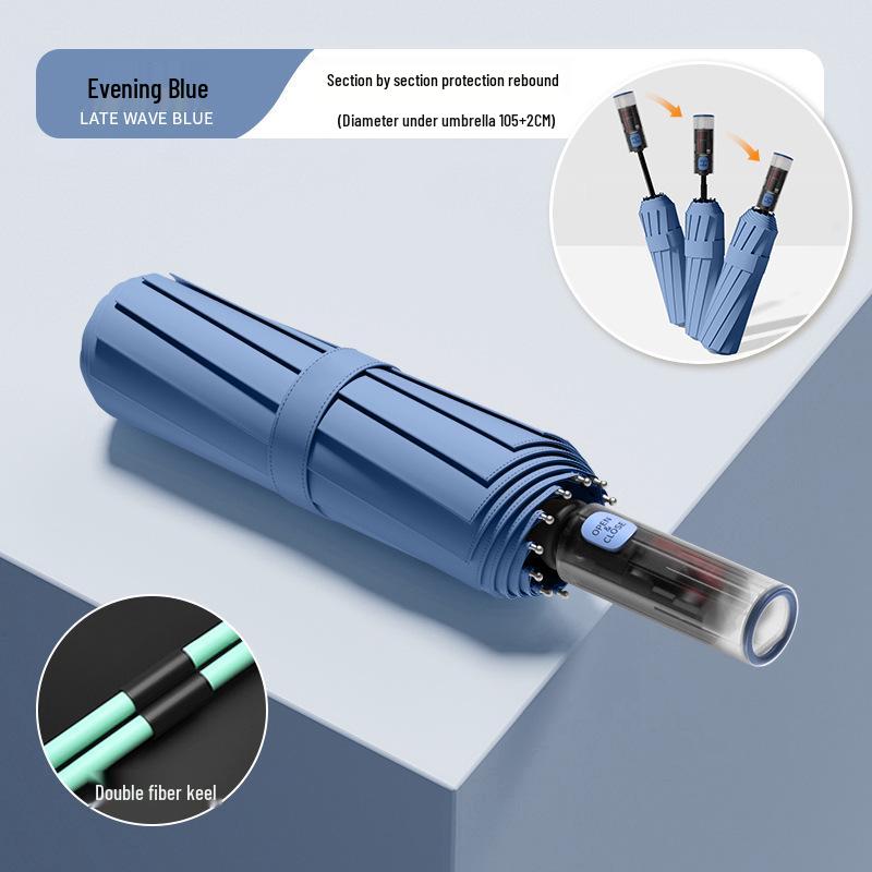 24-Bone Automatic Windproof Folding Umbrella for Men, Rain or Shine, with UV Sun Protection