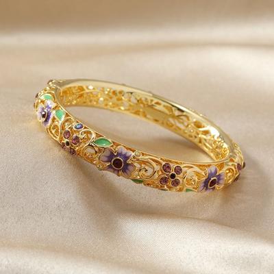 Alloy Cloisonne Bracelet Colored Enamel Hollow Out Traditional Bangle Openwork Engraving Ethnic Bracelet Ethnic Style