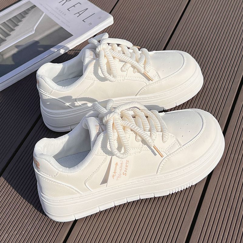 High-value Milk Fufu Little White Shoes for Women's 2025 Spring New Versatile Student Sports Thick-soled Heightening Casual Board Shoes