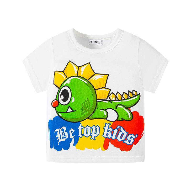 

2025 Корейская летняя хлопковая футболка с мультяшным динозавром для мальчиков - Модный детский топ 90 cm