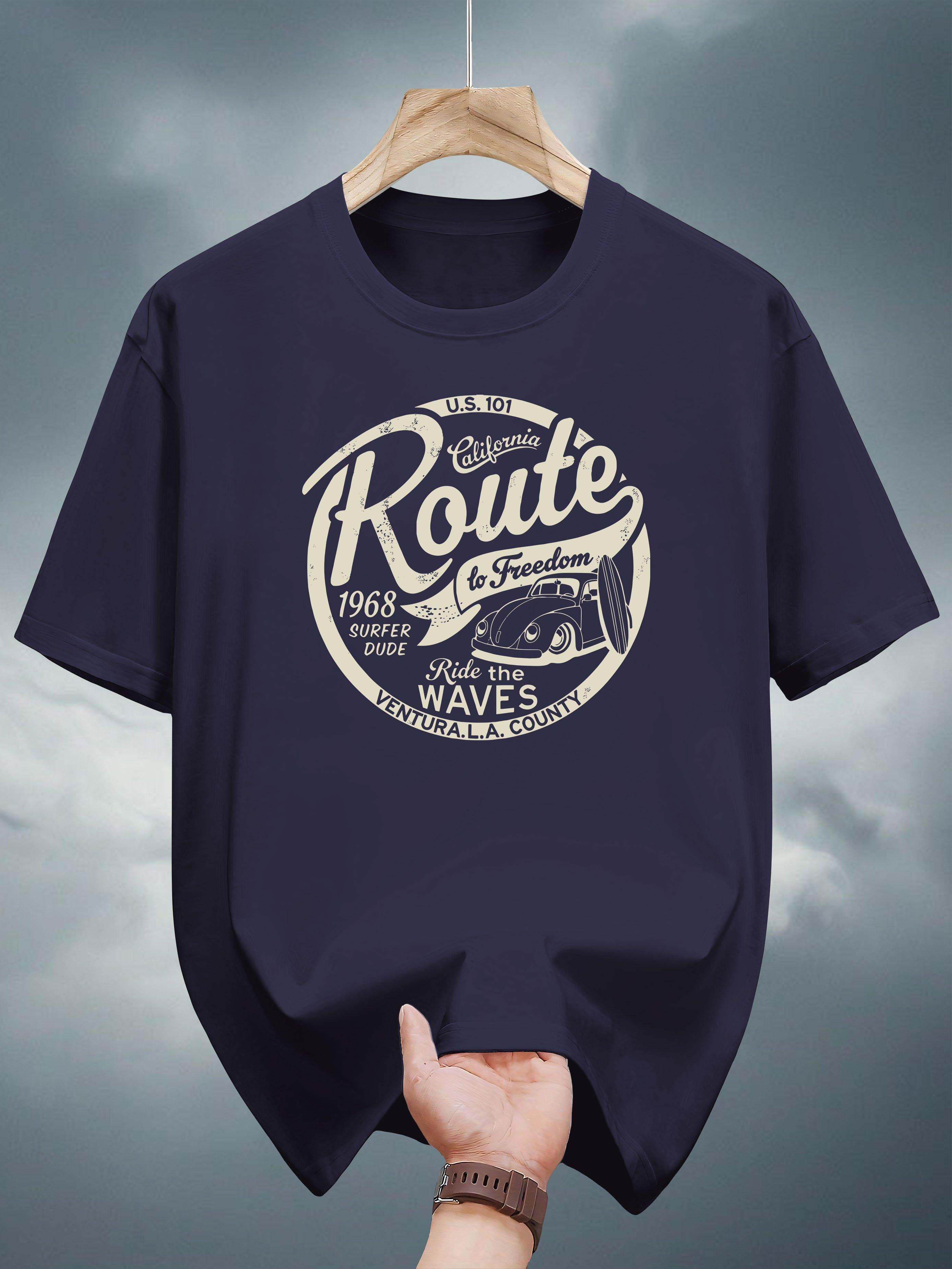 

Vintage Graphic T-shirt - Casual Summer Short Sleeve Tee with Retro Route 66 Print S