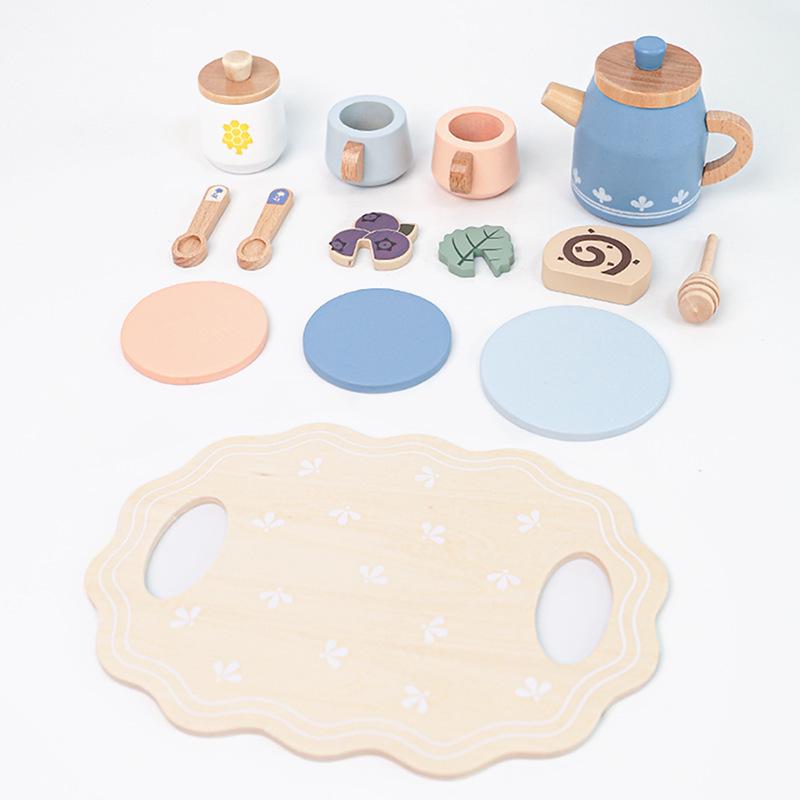 Children s Pastoral-Style Pretend Play Afternoon Tea Set - Wooden Teapot & Accessories