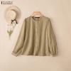 Women Casual Round Neck Solid Color Long Sleeve Blouse