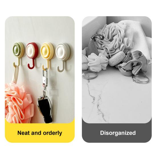 4PCS Sticky Hook with 360° Rotation Design Hook Strong Adhesive Stable Base Wall Hook for Towels Clothes Kitchen Utensils