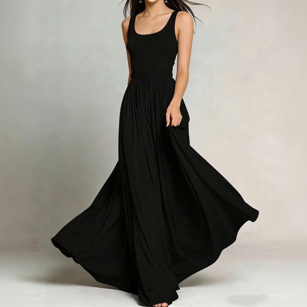 Women's Color Sleeveless Tank Dress with Pockets Long Length for Casual Everyday Wear