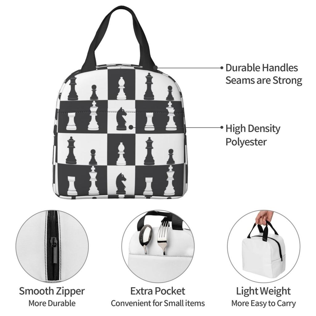Chess Pieces On Board Insulated Lunch Bag for Women Kids Portable Food Boxes Thermal Lunch Box Tote