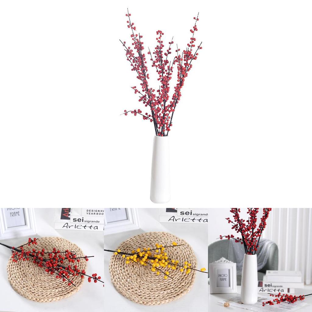 Faux Ilex Chinensis Berries Decor With Realistic Red And Yellow Fruits For Wedding And Photography Props