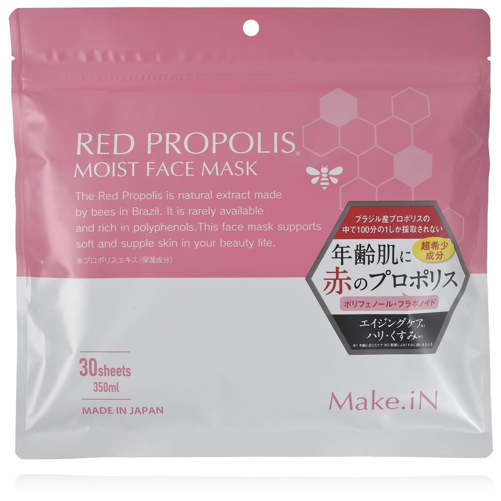RED PROPOLIS MOIST FACE 30 Made in Beauty Sheet Moisturizing Skin Care sheets x 1 MASK, sheets, Make.iN Pack, Japan, Moisturizing, At-Home Treatment,