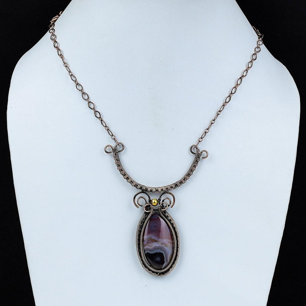 Crazy Lace Agate Necklace Copper Wire Wrapped Necklace Adjustable Necklace Wire Wrap Gemstone Jewelry Handmade Boho Necklace Copper Jewelry