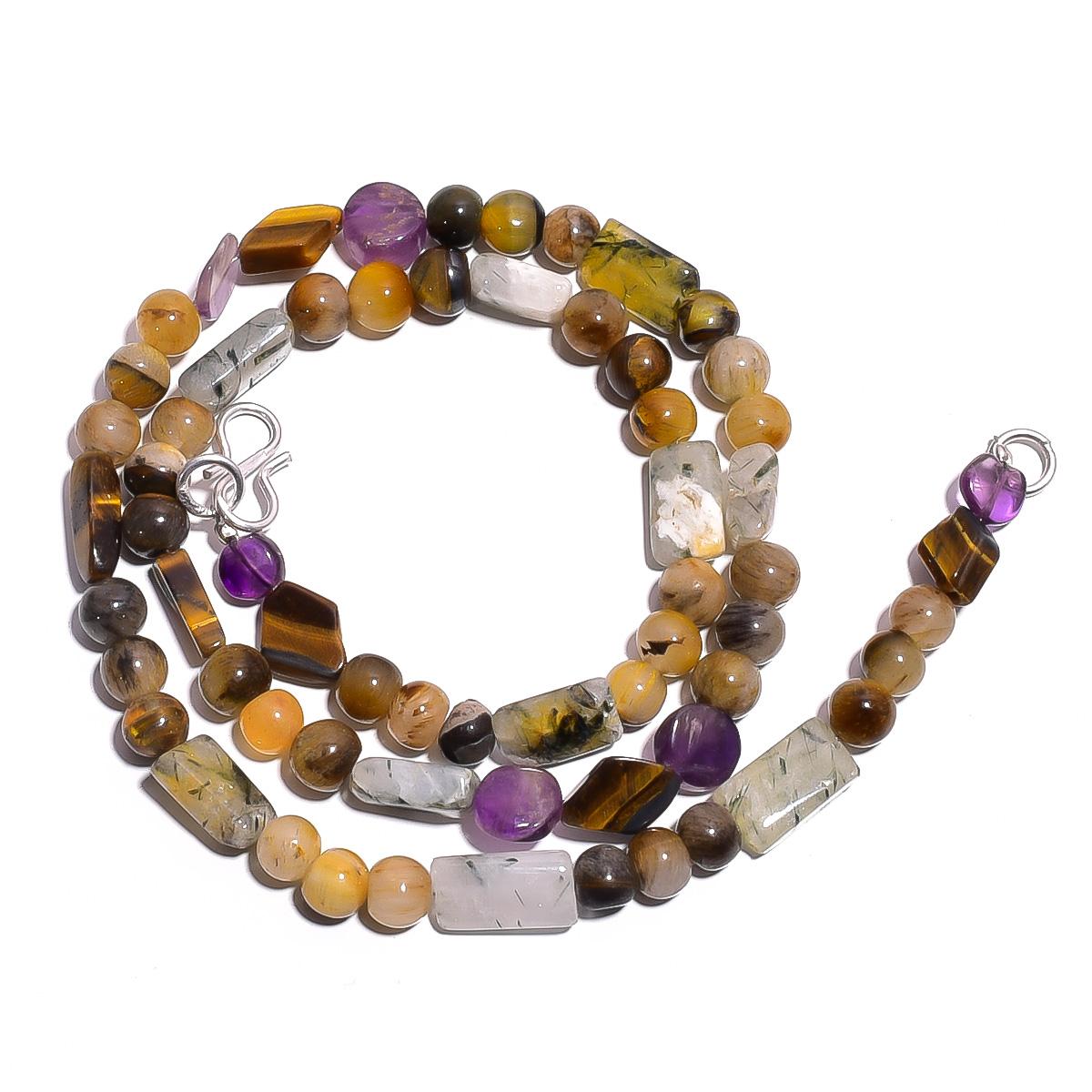 

Natural Rutile Quartz Tiger Eye Amethyst Gemstone Beads Necklace 17 UB-4256 UB-4256