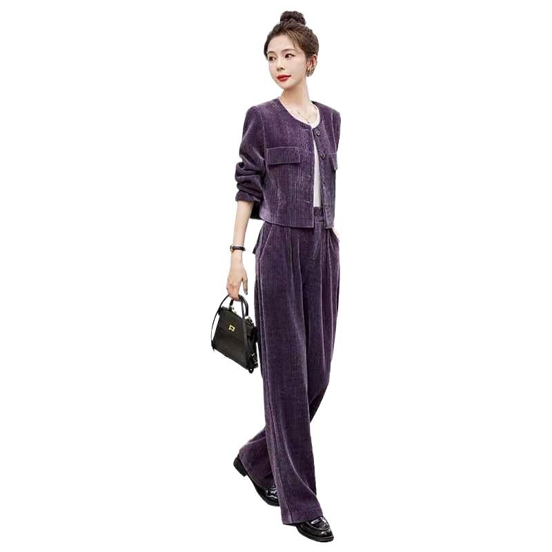 Purple Chenille Wide-Leg Pants & Top Women's Set - Spring 2026 Fragrant Style Queen Vibe