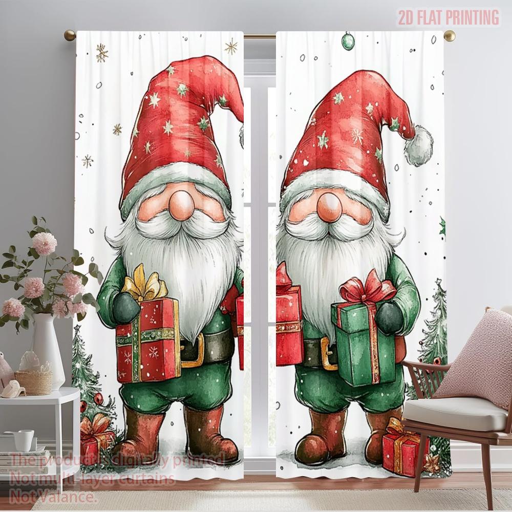 

2pcs,2D plane printing Curtain Fabric Christmas Gnomes Gift Giving Versatile Polyester (without rod) All Seasons Perfect for 52.50×116.00 CM 2pcs