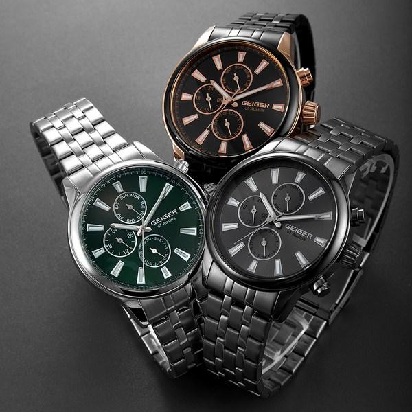 Relógio masculino multifunções de metal Geiger, relógios populares coreanos