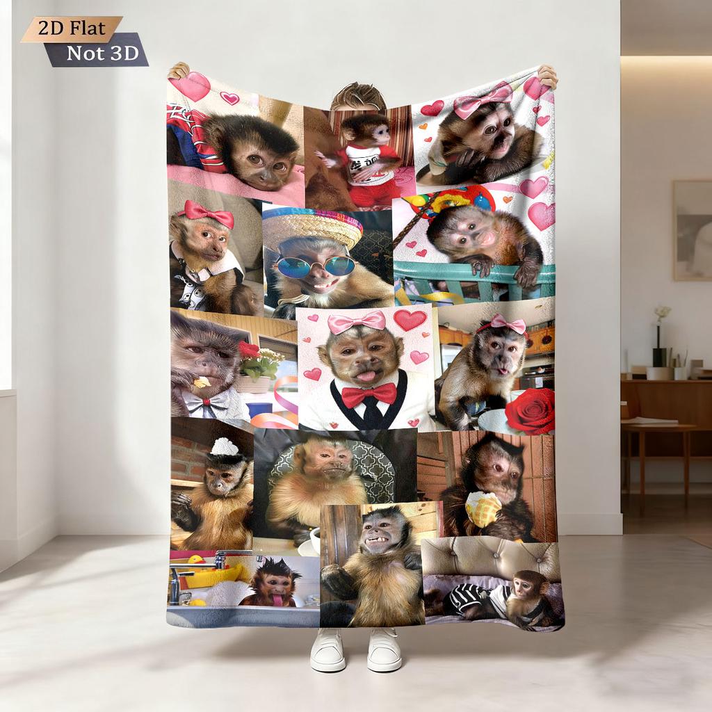 1 Piece Cute And Funny Monkey Printed Flannel Blanket In Multiple Sizes, Soft And Comfortable Gift Blanket, Machine Washable