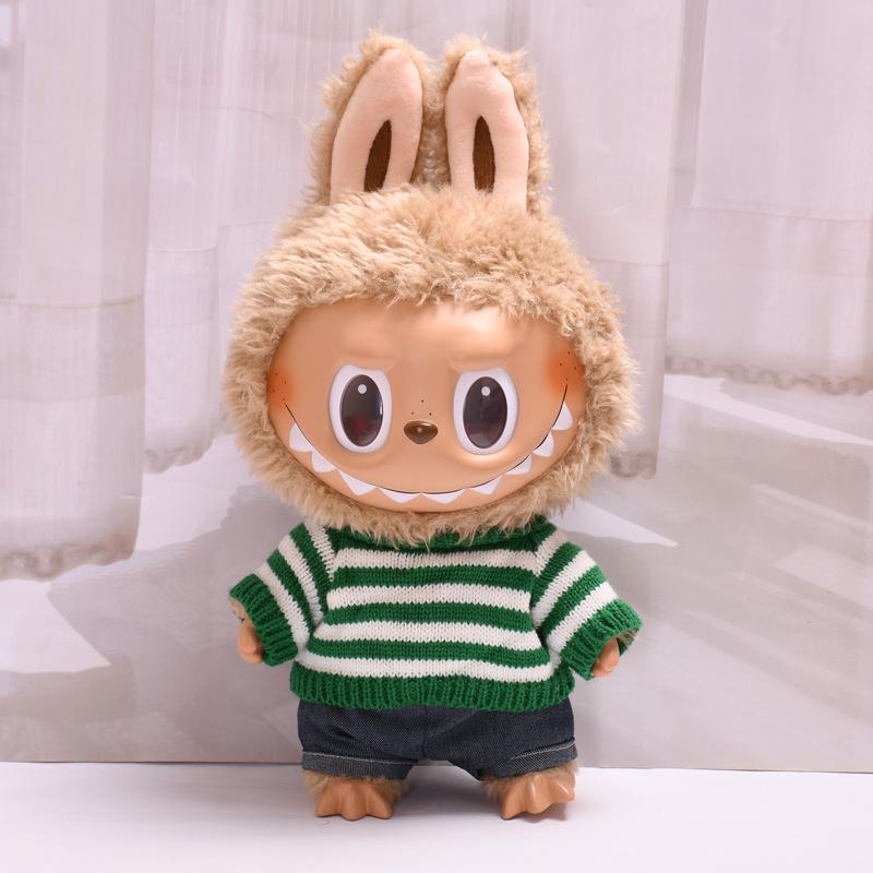 38cm Labubu Plush Doll Casual Outfit Set with Hat (Clothes Only)