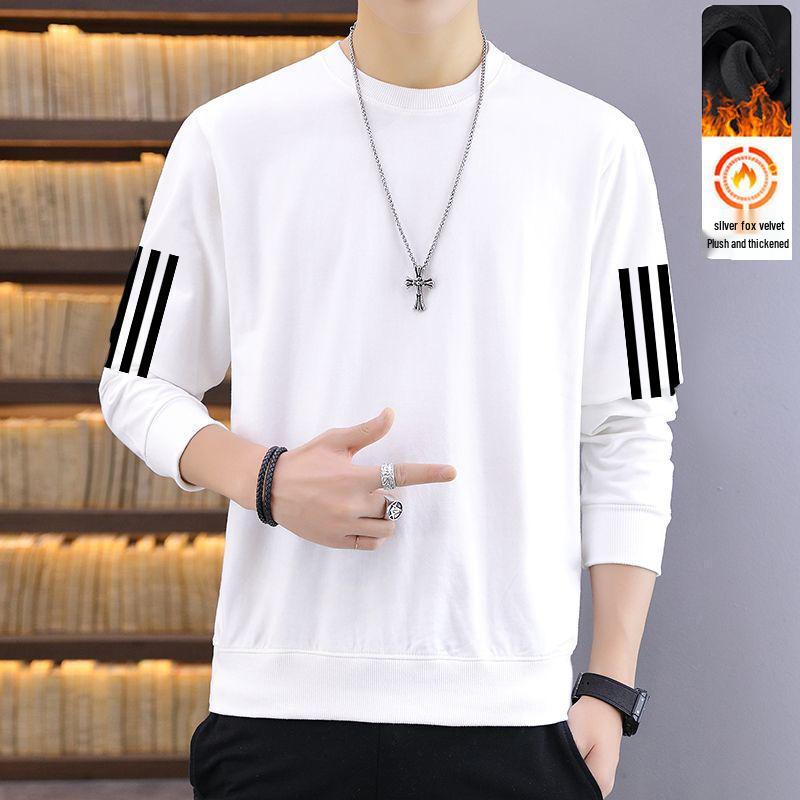 Men's Round Neck Printed Hoodie - Autumn/Winter Loose Fit, Velvet Lined, Long Sleeve Pullover for Casual Versatile Wear.