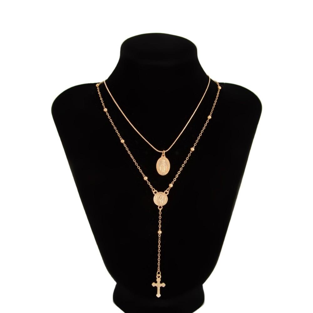 Rhinestone Cross Necklace Set Fashion Stacked Collarbone Chain Metal Stacked Necklace Accessories