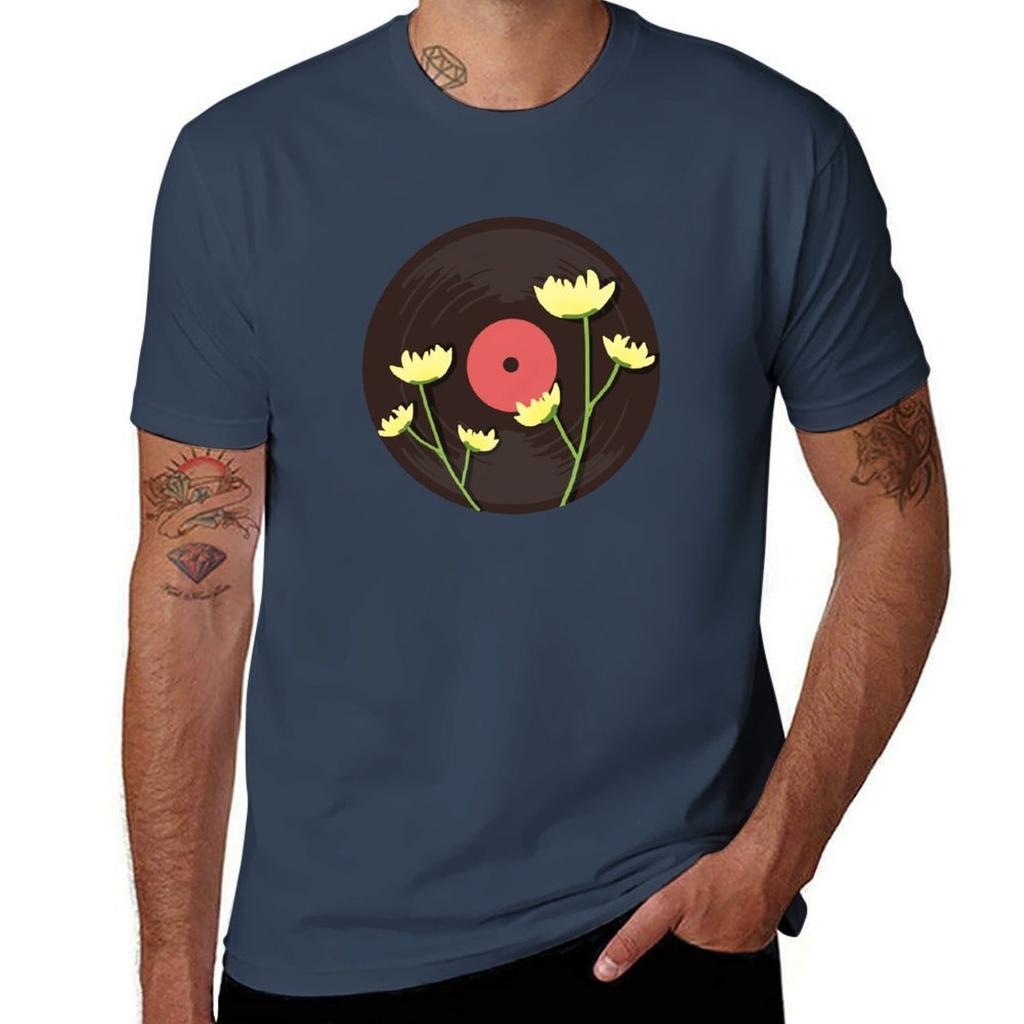 Vintage Vinyl Record With Blooming Flowers Tshirt Halloween Casual Tshirt