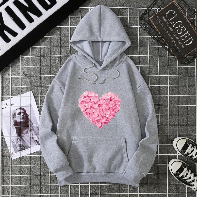 2025 Heart Shape Hoodies Women Streetwear Loose Pullover Sweatshirt Casual Fashion Cute Girl Hoody Tops