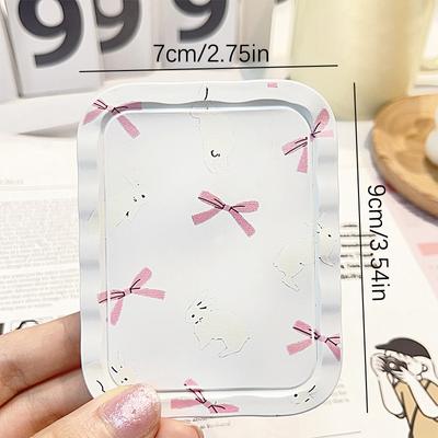 Espejo de maquillaje plegable con tapa abatible y lazo de conejo blanco, espejo de bolsillo portátil para mujer, espejo de maquillaje rectangular con peine