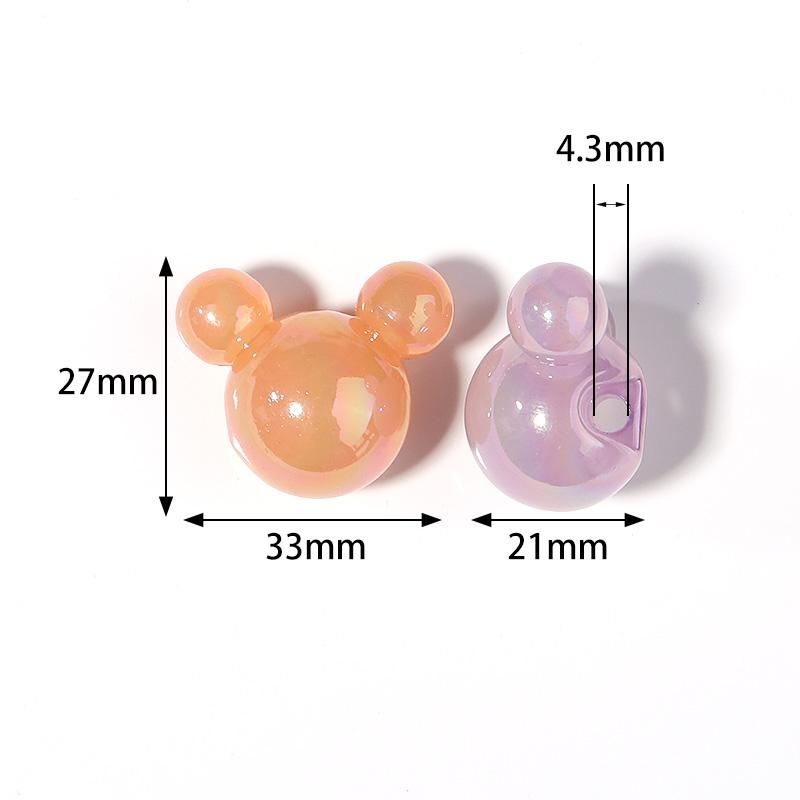 5Pcs/Lot 33×27mm Acrylic Beads Plated with Colorful Mickey Shaped Large Hole Beads For Jewelry Making Diy Headrope Phone Chain