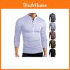 Premium Quality T-shirt Men Fashion Button Front Long Sleeve V-neck Solid Casual Slim Fit