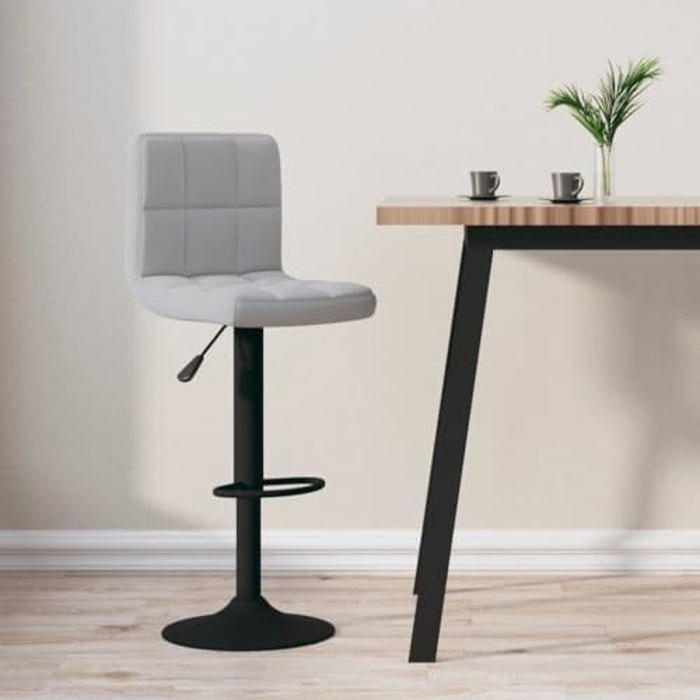 Tabouret de Bar - VIDAXL - Chaise Pivotante - Velours Gris Clair - Réglable en Hauteur - 360°
