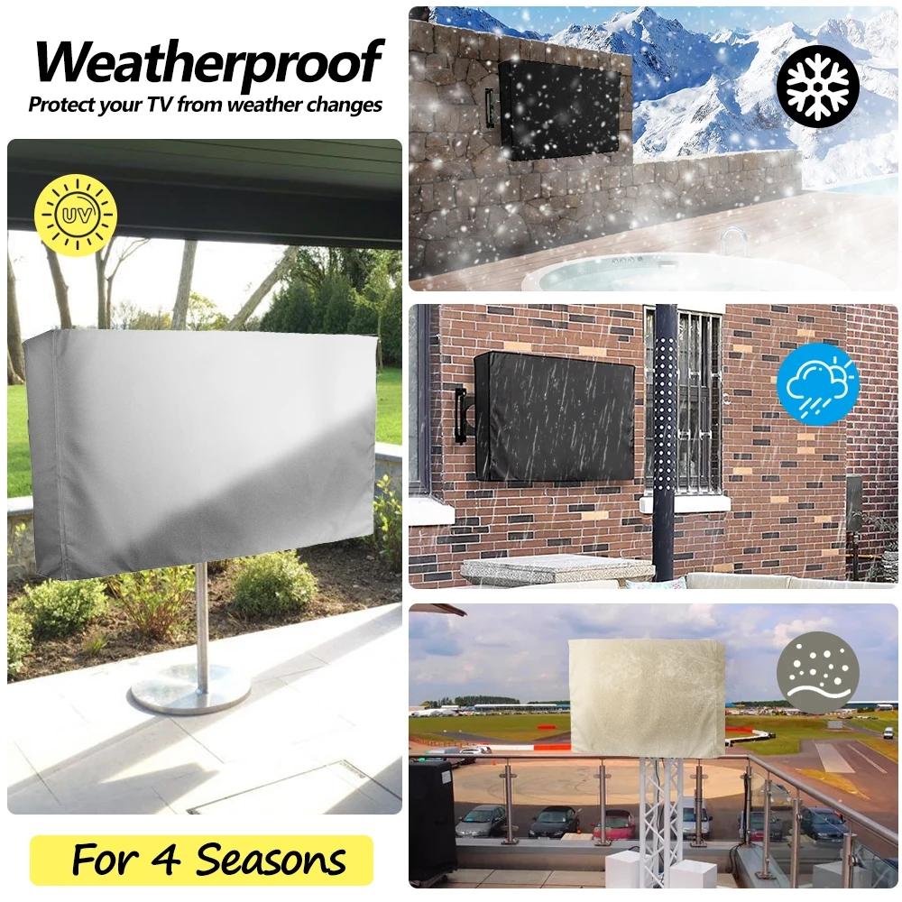1pc Black Waterproof TV Cover for Outdoor Use - Durable Fabric, Drawstring Closure, Compatible with Most Mounts and Stands