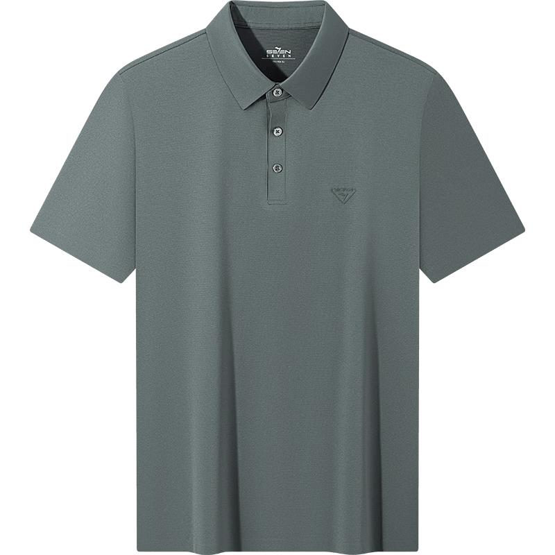 SEVEN Men's Seamless Mulberry Silk Blend Short Sleeve Polo Shirt