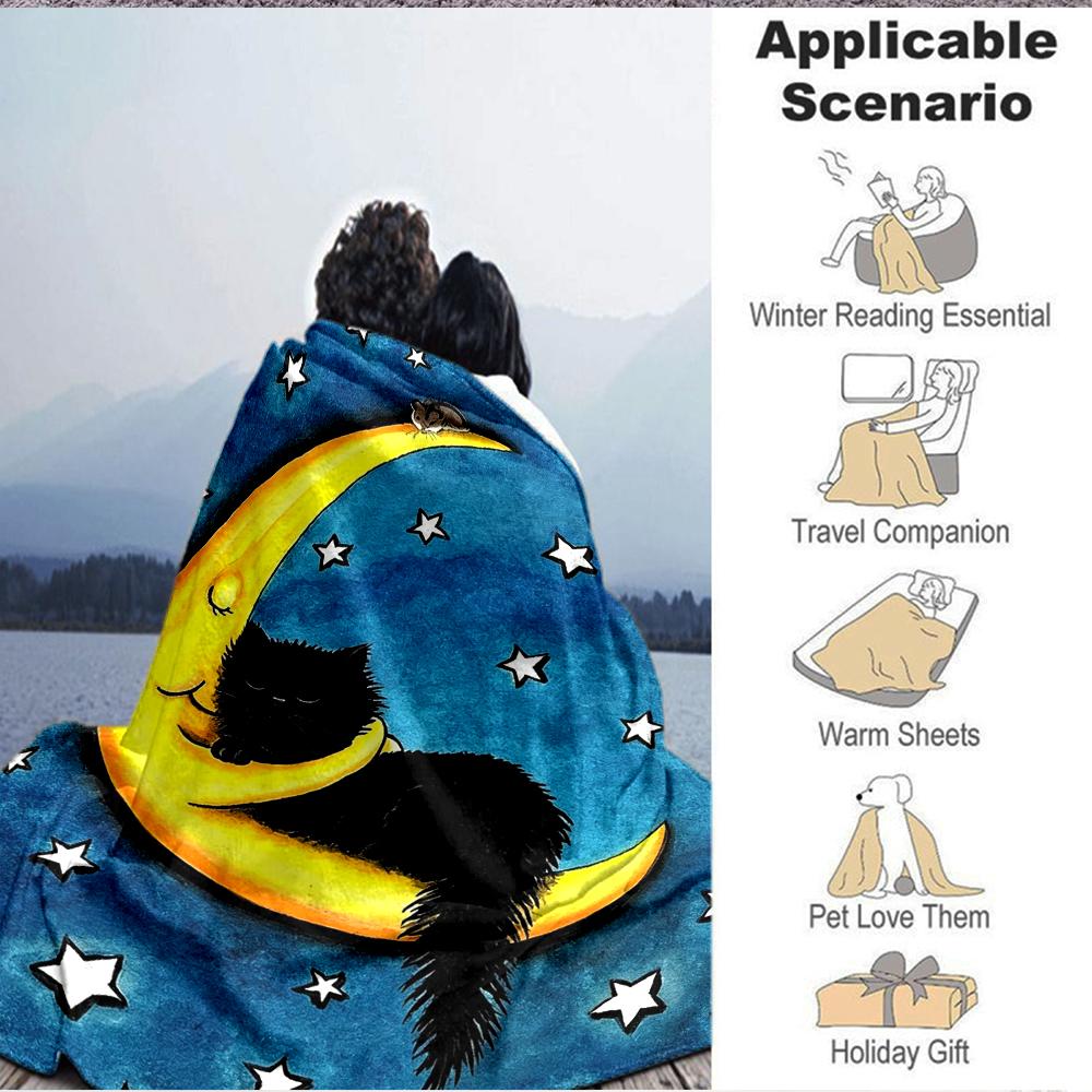 1Pc Moonlit Cat Dream Blanket Soft And Comfortable Casual Warm Camping Travel Christmas Halloween Xmas Gift M92496