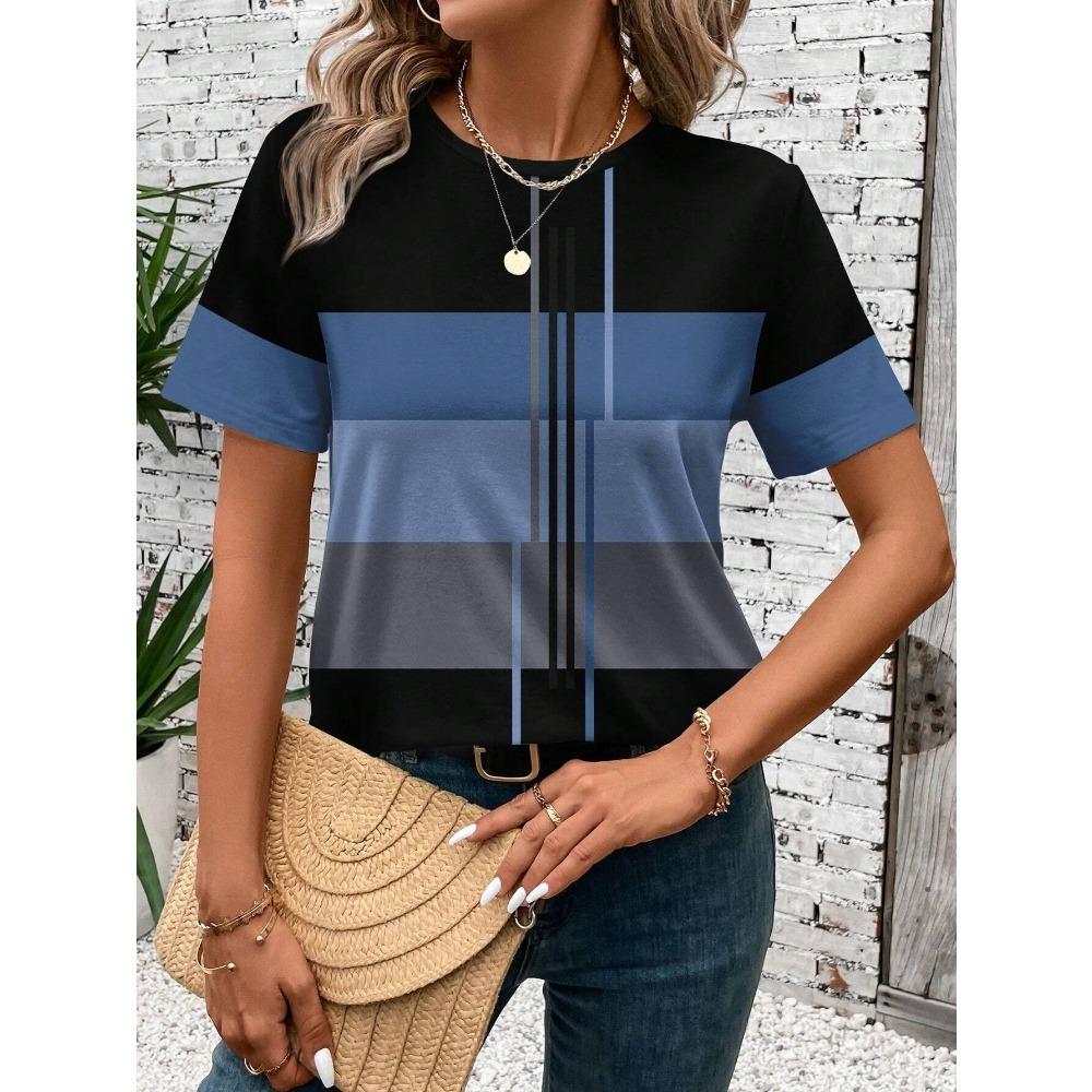 Fashion Stripes 3D Print T-Shirts Summer Women Casual O-Neck Short Sleeves T Shirt Street Y2k Harajuku Tees Tops Female Clothing