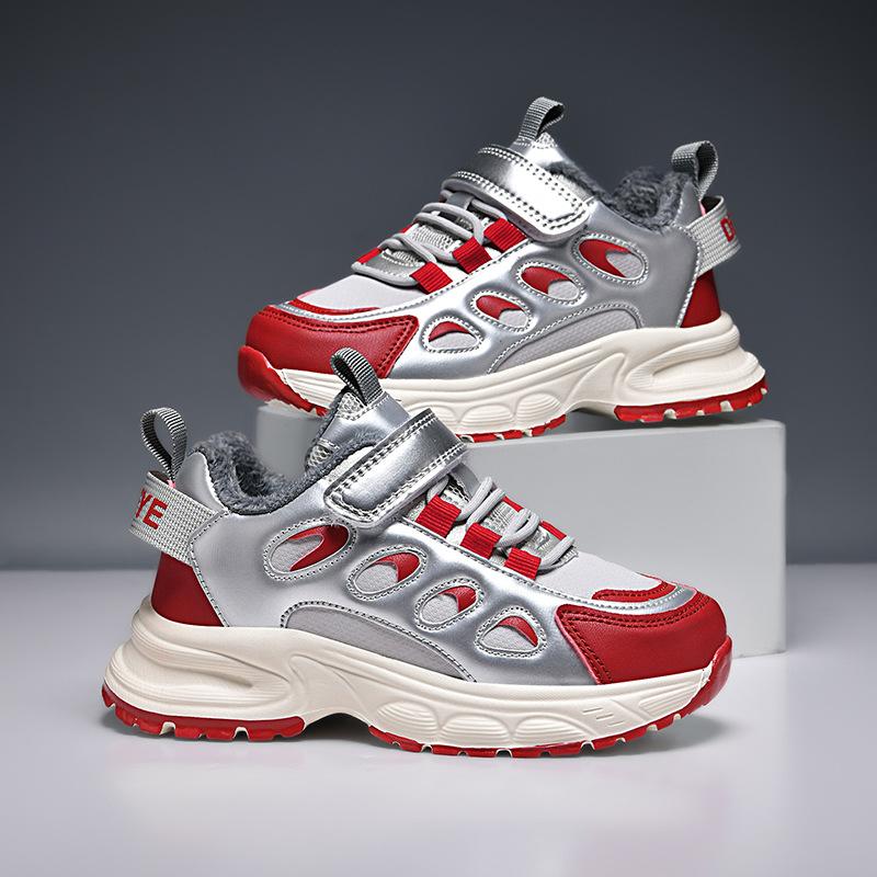2025 winter new children's cotton shoes velvet warm Velcro men's and women's sports shoes lightweight student running shoes