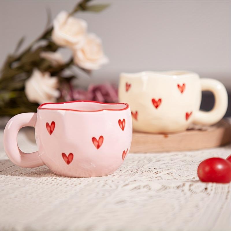 1pc 220ml Ceramic Coffee Cup Cute Creative Heart Mug Design for Office and Home Dishwasher and Microwave Safe for Latte Tea Milk