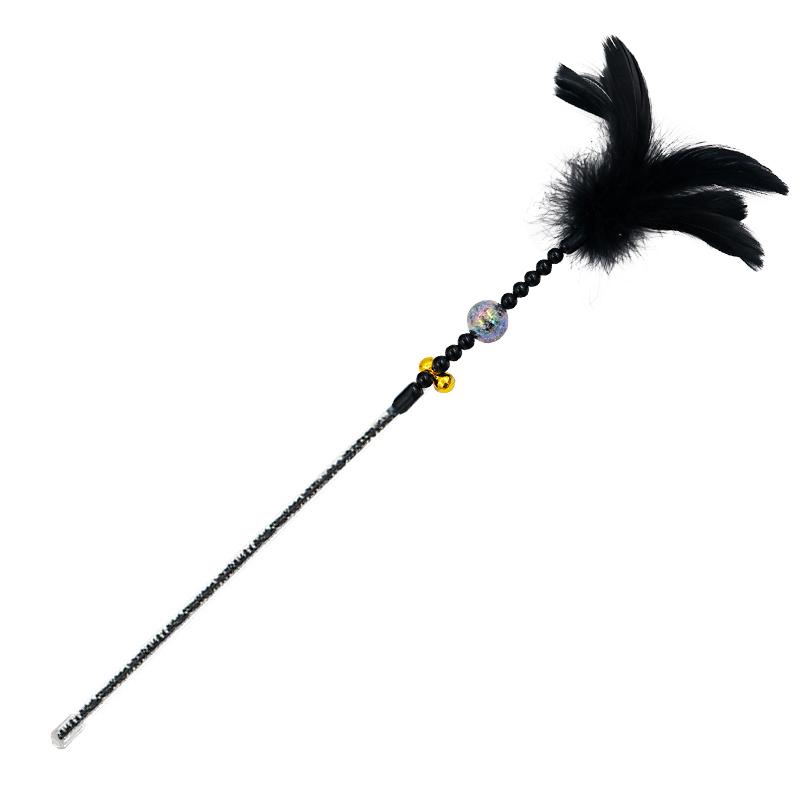 Pet Interactive Wand Toy Cat Tease Rod With Bell Colorful Feather Tease Cat Wand Cat Catcher Toy For Kitten