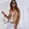 Leather & Suede - Hot Selling Women's Fashion Casual Faux Suede Moto Jacket with Zipper & Buttons, In Stock