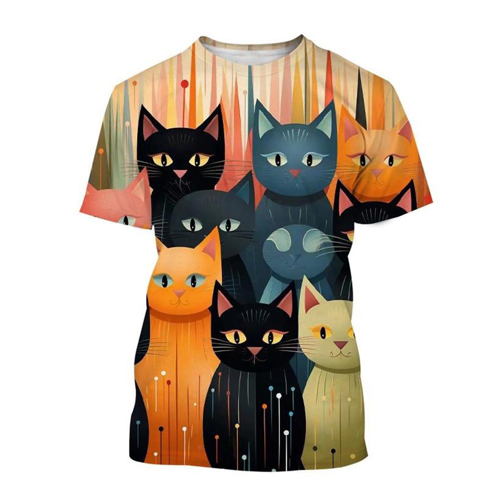 

Детская одежда, детская футболка с короткими рукавами и рисунком кота из мультфильма Harajuku, одежда для девочек, модный топ, лето 160CM