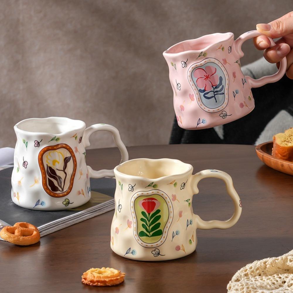 Light Luxury Ceramic Coffee Mug Floral Decoration Breakfast Cup Exquisite Milk Cup  Home Office Use