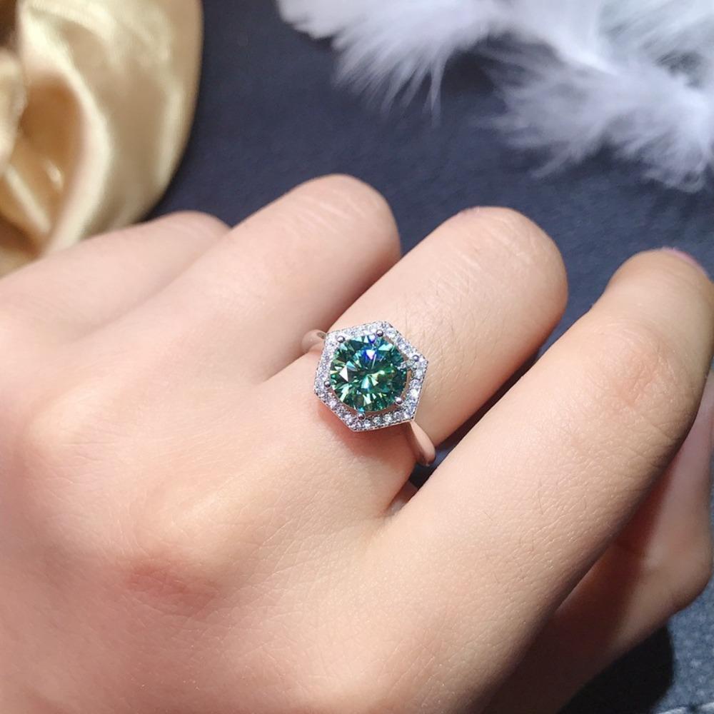 Women Fashion Jewelry Blue Green Moissanite Rings Maldives Style Wedding Gift adjustable