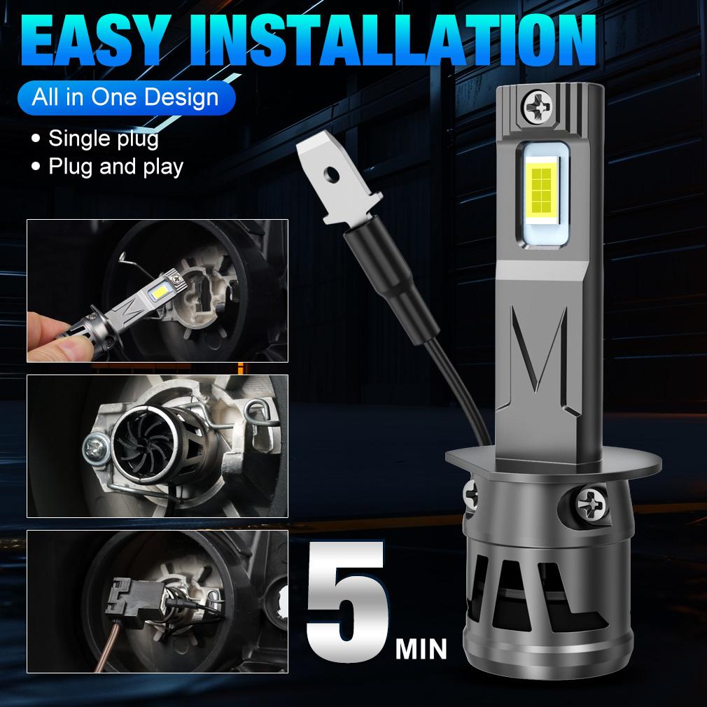 2 stk H1 H3 LED-frontlyspærer Turbolamper Mini 20000LM 50W 16 Kjerne CSP-brikker Supersterke Bil Tåkelys 12V 6500K Hvit Bil Frontlykt