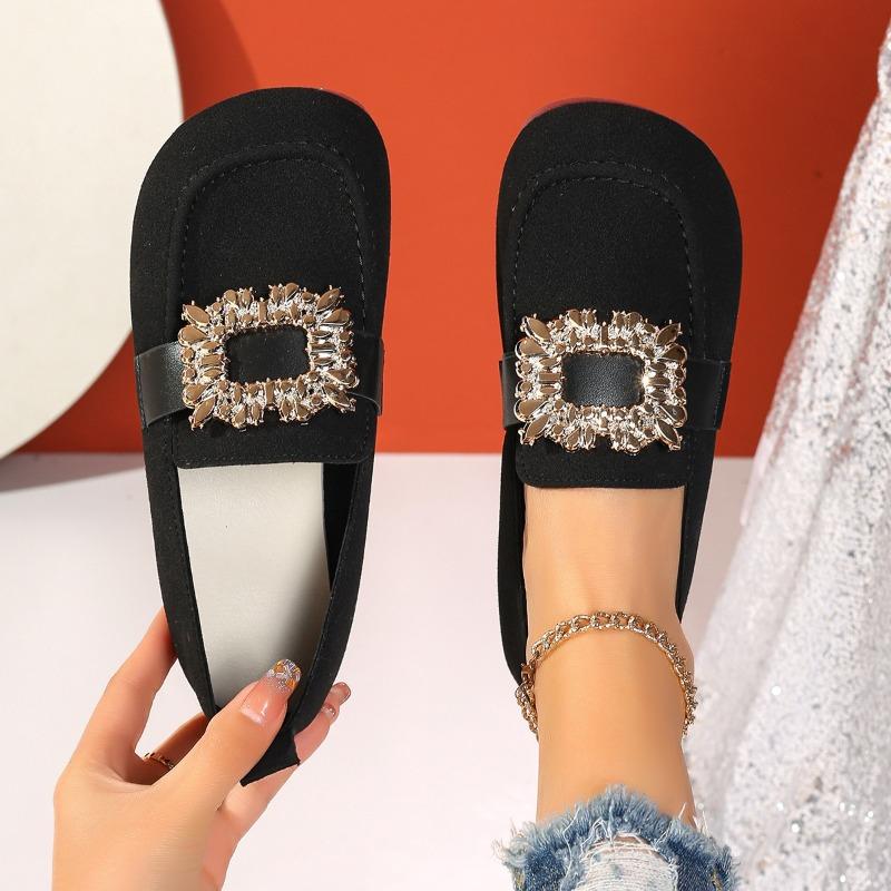 Large size single shoes women's spring and autumn new thick heel square head rhinestone low heel comfortable women's single shoes