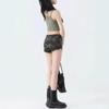 Women's Low Waist Camouflage Frayed Denim Shorts - Summer Retro Style, Petite Fit, Tight and Versatile Hot Pants