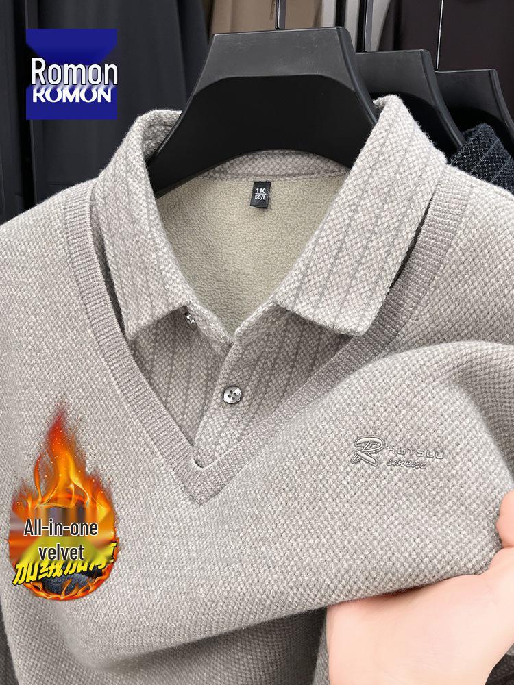 Romon Winter Elderly Men's Thickened Fleece-Lined Casual Cotton Pants